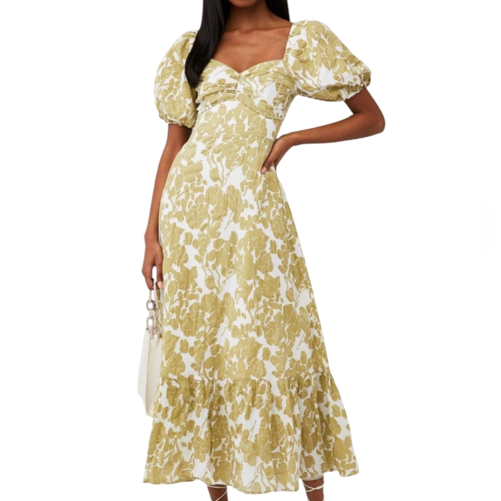 English Factory Yellow Floral Puff-Sleeve Maxi Dress